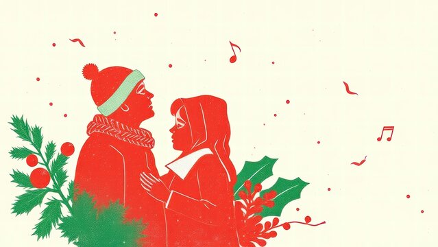 Romantic Couple Singing Christmas Carols