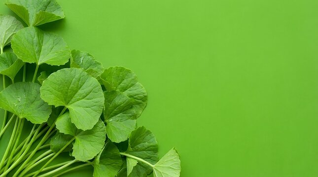 Healing Gotu Kola Plants Close-Up: Centella Asiatica Leaves Ayurvedic Herbal Medicinal Plant Also Known as Indian Pennywort or Brahmi Manduki wellness closeup of gotu kola or centella asiatica plants