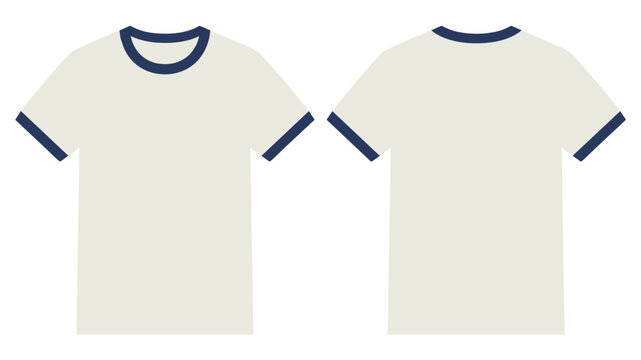 Blank cream ringer t-shirt template set. Front and back views. Vector illustration.