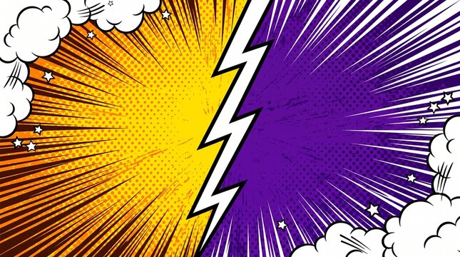 Dynamic Comic Versus Background with Lightning Bolt and Dots