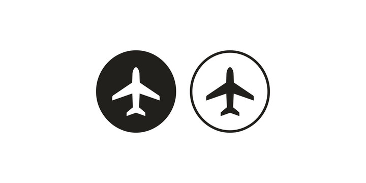 Minimalist airplane flight mode toggle icon symbols set on dark circular buttons.