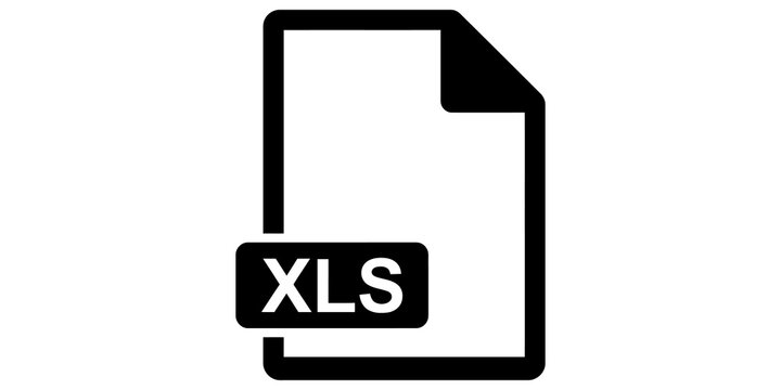 Black xls file format icon for document storage business spreadsheets and office software user interface design.