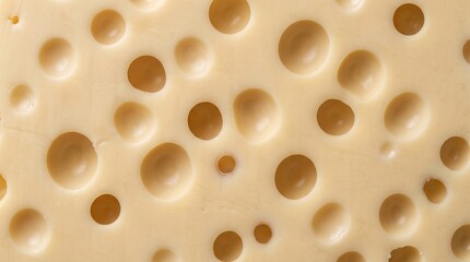 Macro texture of yellow Swiss cheese with large round holes