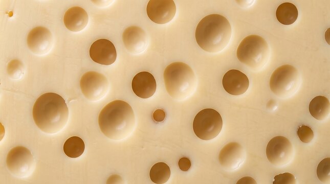 Macro texture of yellow Swiss cheese with large round holes