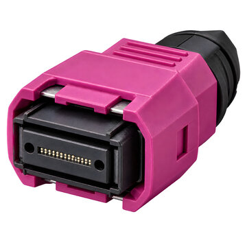 MPO MTP Fiber Optic Connector Magenta Housing Isolated on Transparent Background