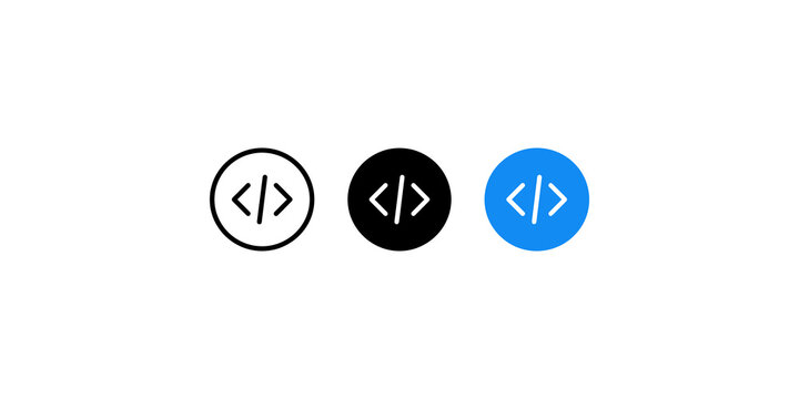 Code symbols in circle icons on transparent background.