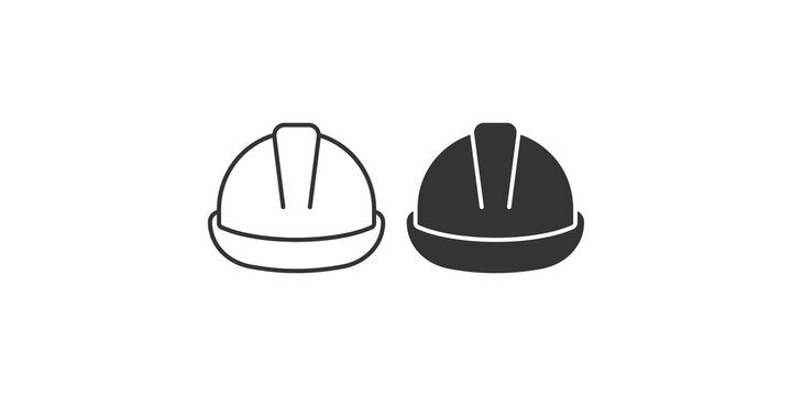 Outline and solid silhouette of safety hard hats for construction workers protection on transparent background.