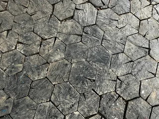 Wooden Tiled Floor of Hexagonal Blocks. Pattern of Natural Textured Background.       © troyka