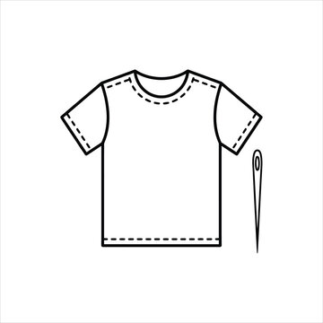 Plain T-shirt with needle and thread for sewing and customization isolated on white background