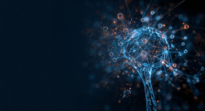 Modern digital imagery illustrating AI self learning frameworks harnessing adaptive neural architectures continuous model refinement for advanced autonomous intelligence with copy space on the left