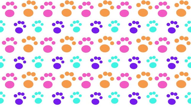 Colorful Diagonal Pattern of Paw Prints for Animal Themed Background Designs