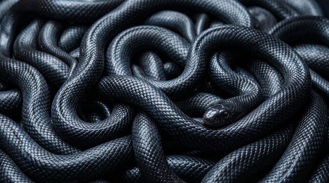 Tangle of Black Snakes with Detailed Scaly Texture