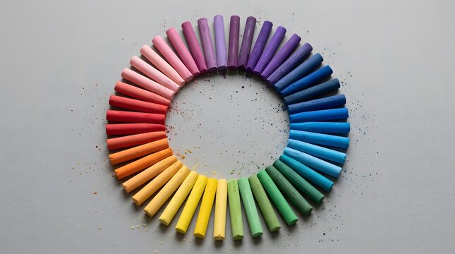 A circular arrangement of colorful pastels on a neutral background.