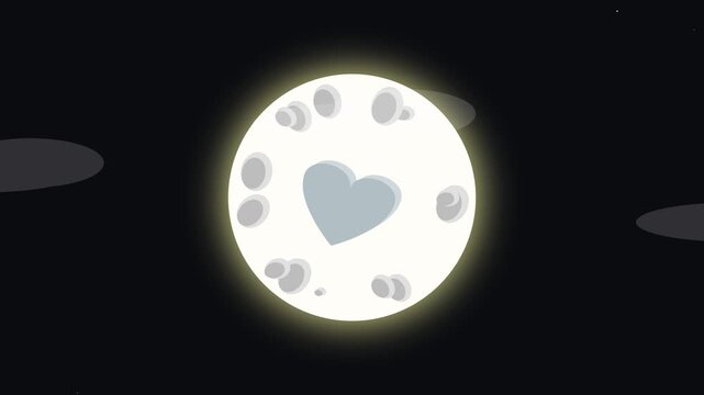 Full Moon with Heart Shape Symbol in Night Sky