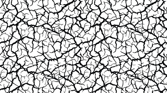Black cracked earth texture seamless pattern for design.