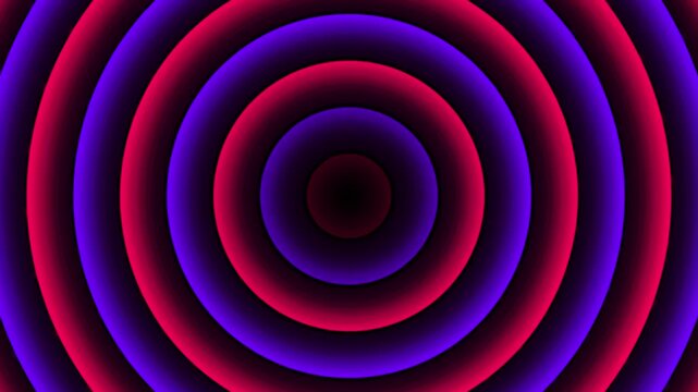 Vibrant glowing red and purple concentric circles pulsating in a dark background loop