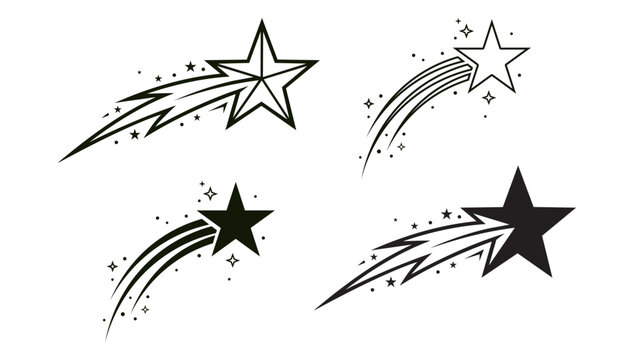 Falling Star Icon Set &ndash; Simple Vector Shooting Stars with Transparent Background PNG