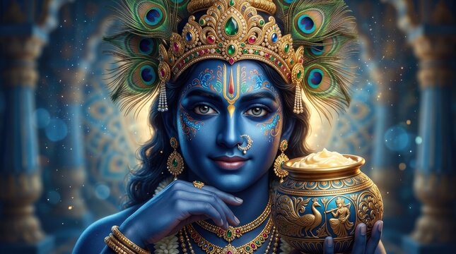 Sacred blue avatar: Lord Krishna, Sri Govinda, Gopala Madhava, Keshava Hari, Shyam Kanha, Murari Damodara, Mukunda Gopinath, Giridhari Jagannath, Dwarkadhish butter.