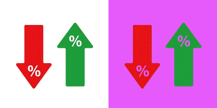 Red and green arrows with percentage signs digital