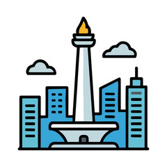 Naklejka premium Monas National Monument Landmark Of Jakarta City Indonesia And Cityscape Buildings