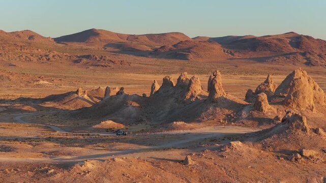 Aerial Trona Pinnacles California Desert Landscape Stationary Shot