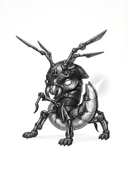 Fantasy Insect Warrior Beetle Armor Black White Illustration