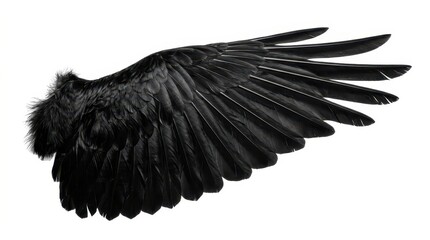 Naklejka premium Detailed Black Bird Wing Isolated on White Background - Raven or Crow Wing for Dark Fantasy and Gothic Design