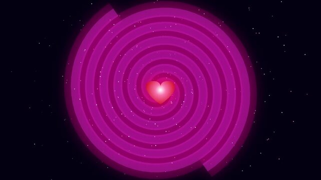 Heart Shape Pulsing Inside Pink Spiral Galaxy Against Starry Sky