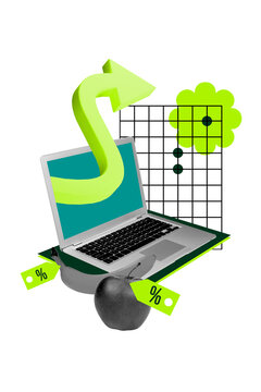 Composite trend sketch image photo collage of&nbsp;business remote distance laptop work job inflation present price apple fruit arrow display