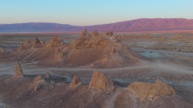 Aerial Trona Pinnacles California Desert Landscape Orbit