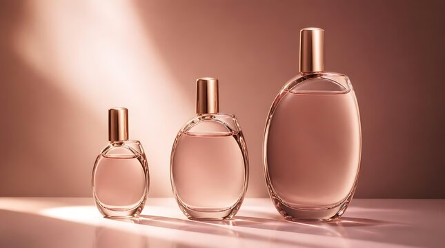 Elegant perfume bottles arranged in a soft light studio setting.