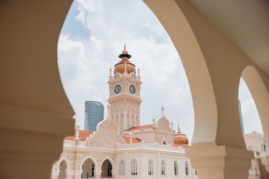 Sultan Abdul Samad Building framed by Moorish arches in Kuala Lumpur