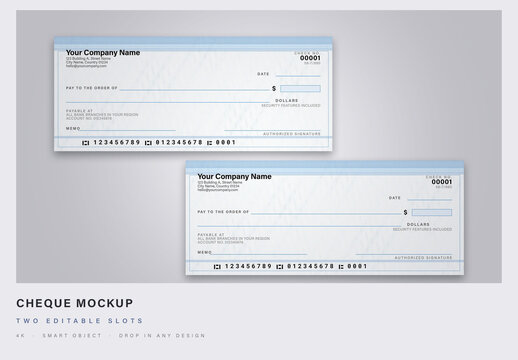 Blank Cheque Mockup - Two Card Presentation Scene for Check Designs