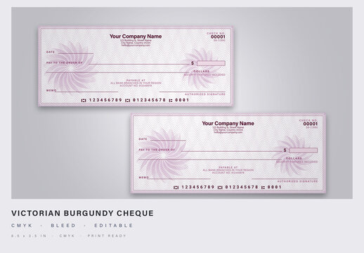 Victorian bank cheque, burgundy rosette-wave guilloche