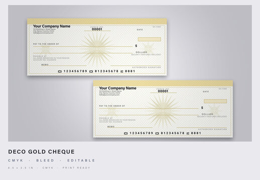 Art deco cheque, geometric gold compass-rose guilloche