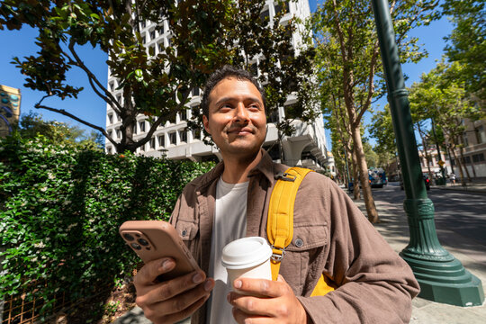 casual city man cell phone commuter