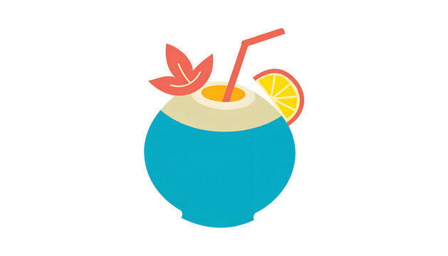Tropical coconut cocktail drink in flat 2D vector style illustration