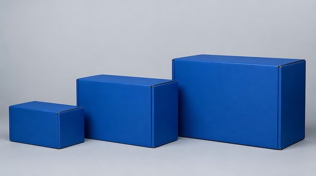 Three blue rectangular blocks of varying sizes arranged on a plain gray background.