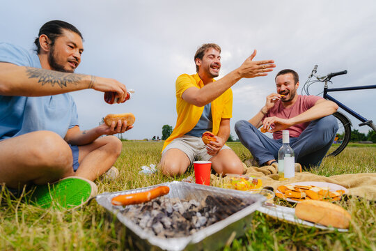 Friends Laughing at Park Picnic