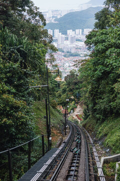 Penang Hill funicular railway through tropical forest