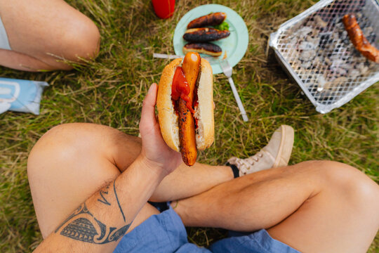 Hot Dog with Ketchup Outdoors