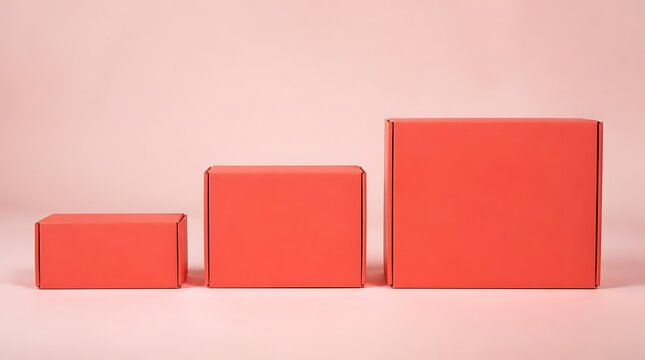 Three Red Boxes Arranged in Ascending Size on a Pink Background.