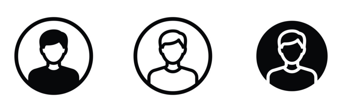 WebUser profile avatar vector icon set, man person account symbol for member character circle badge UI button client manager human head portrait picture, flat linear outline style