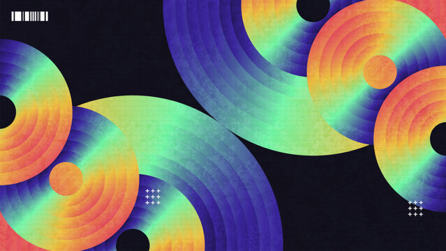 Modern Abstract Background With Vibrant Gradient Circles, Texture Effects and Grid Patterns