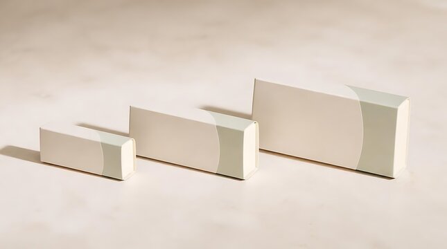 Three minimalist white rectangular blocks of varying sizes casting shadows on a neutral background.