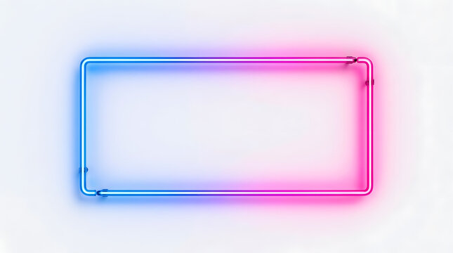 Neon Rectangle Frame: A vibrant neon rectangle glow sign, transitioning from cool blue to warm pink, elegantly frames a blank space, perfect for adding custom text or design elements.