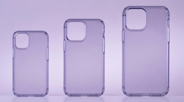 Three clear phone cases of different sizes arranged on a white surface.