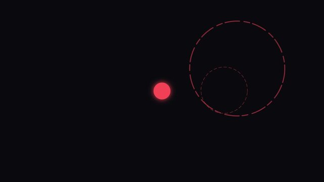 Minimalist motion animation 4k background, with pulsing red, circle and animated, dashed lines motion background
