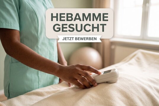 Hebamme gesucht Stellenanzeige mit Dopplerger&auml;t im Krei&szlig;saal
