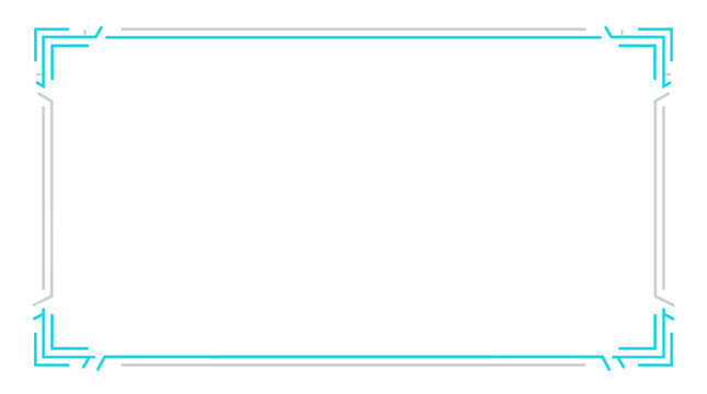 Futuristic cyan tech frame border with geometric corners digital display design element